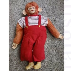 Striped Shirt and Red Overalls Monkey Doll 1950s